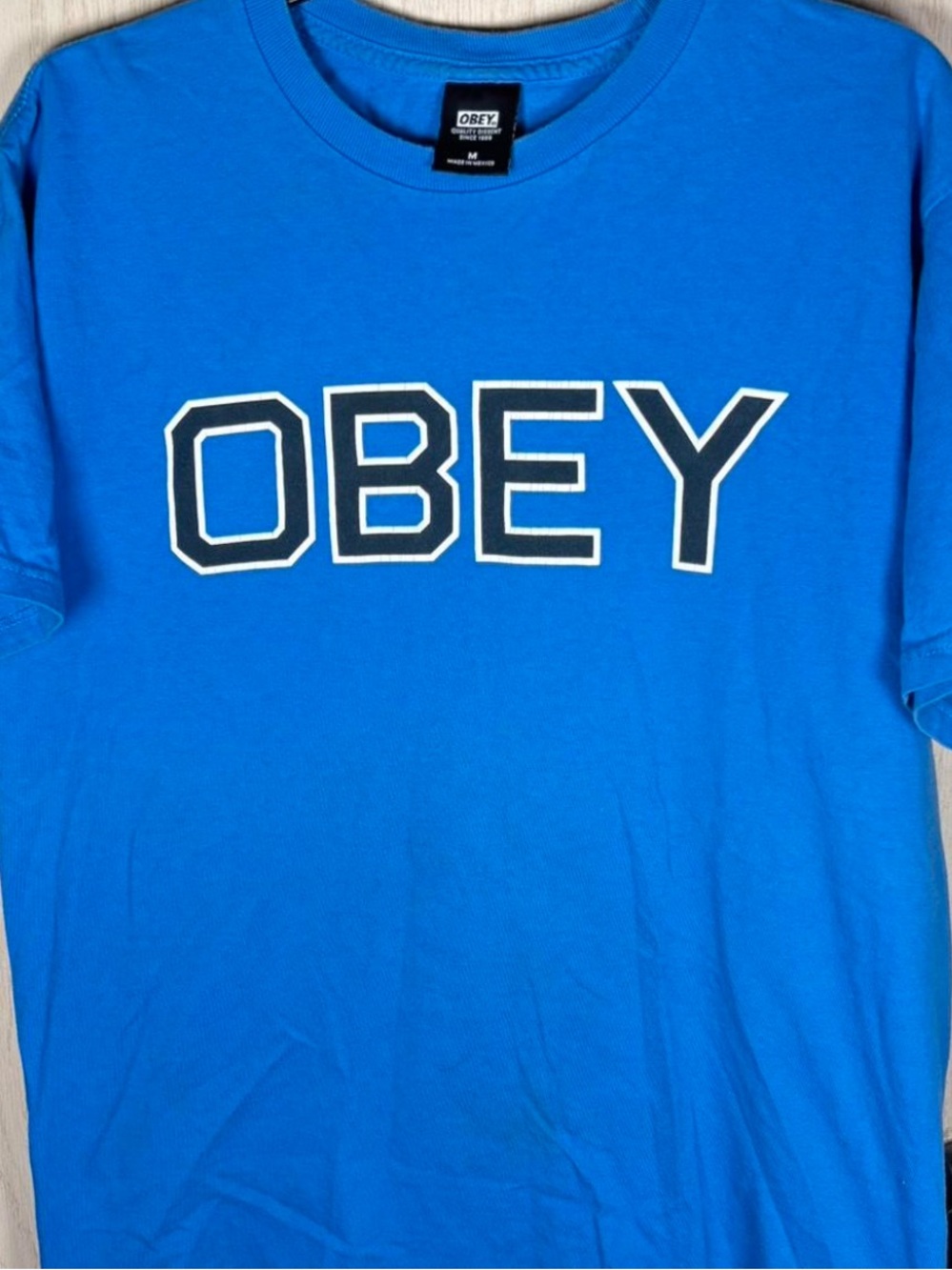 Obey Bright Blue Tee with White-Outlined Black Logo! L